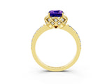 Yellow gold Cushion Cut Diamond Solitaire Ring with Shared Prong Pavé Band_3