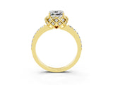 Yellow gold Cushion Cut Diamond Solitaire Ring with Shared Prong Pavé Band_3