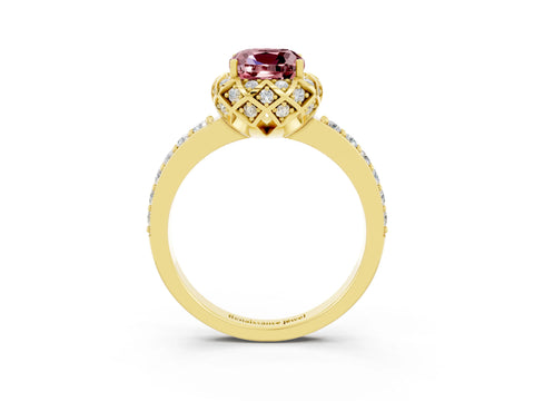 Yellow gold Cushion Cut Diamond Solitaire Ring with Shared Prong Pavé Band_3
