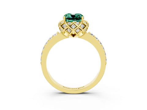 Yellow gold Cushion Cut Diamond Solitaire Ring with Shared Prong Pavé Band_3