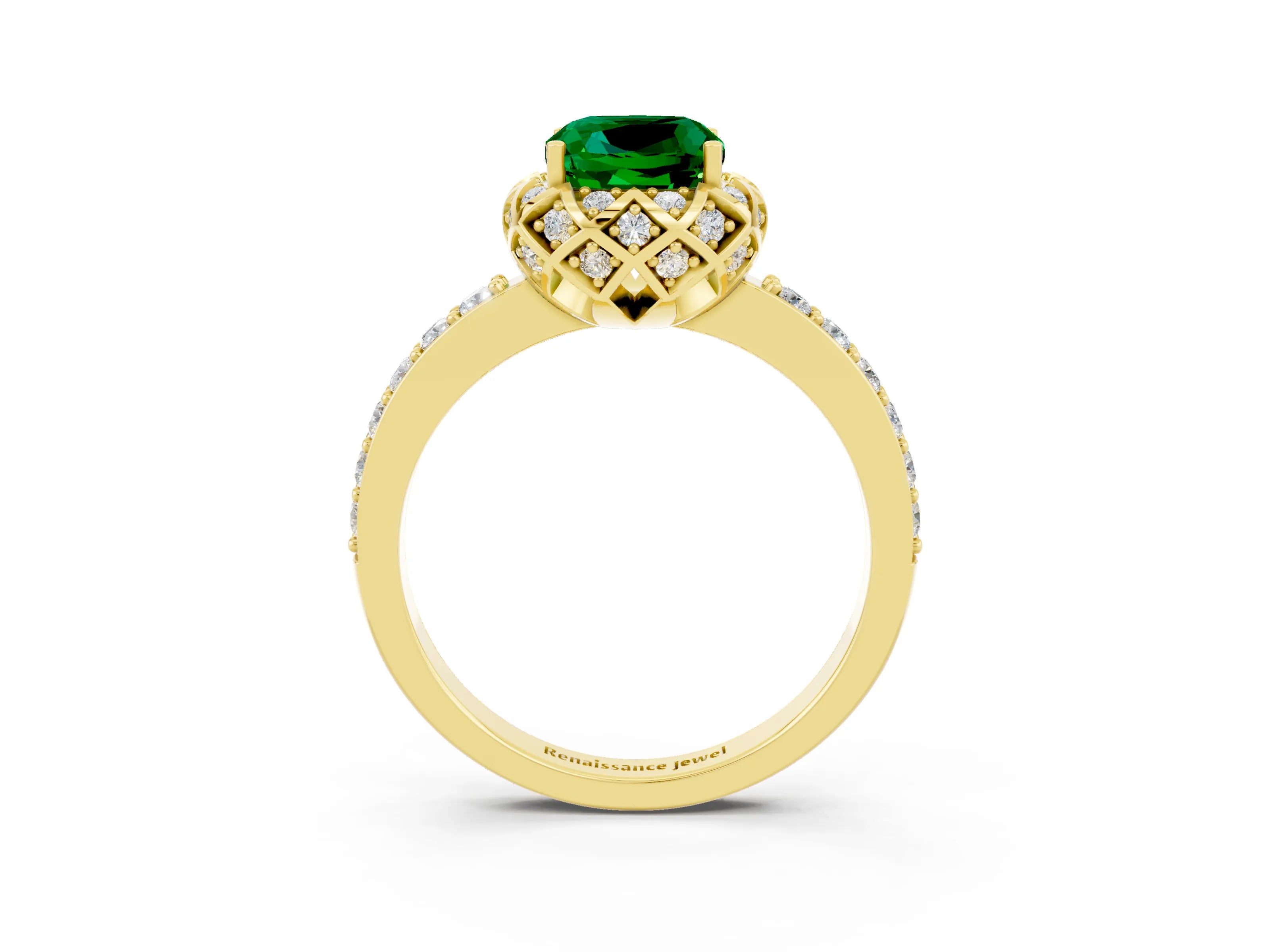 Yellow gold Cushion Cut Diamond Solitaire Ring with Shared Prong Pavé Band_3