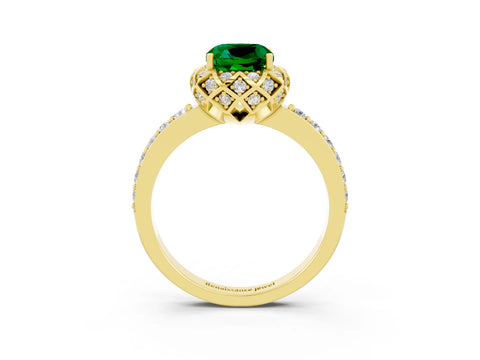Yellow gold Cushion Cut Diamond Solitaire Ring with Shared Prong Pavé Band_3
