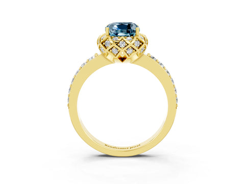 Yellow gold Cushion Cut Diamond Solitaire Ring with Shared Prong Pavé Band_3
