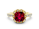 Yellow gold Cushion Cut Diamond Solitaire Ring with Shared Prong Pavé Band