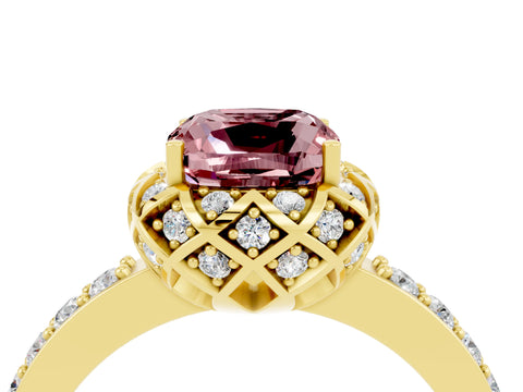 Yellow gold Cushion Cut Diamond Solitaire Ring with Shared Prong Pavé Band_4