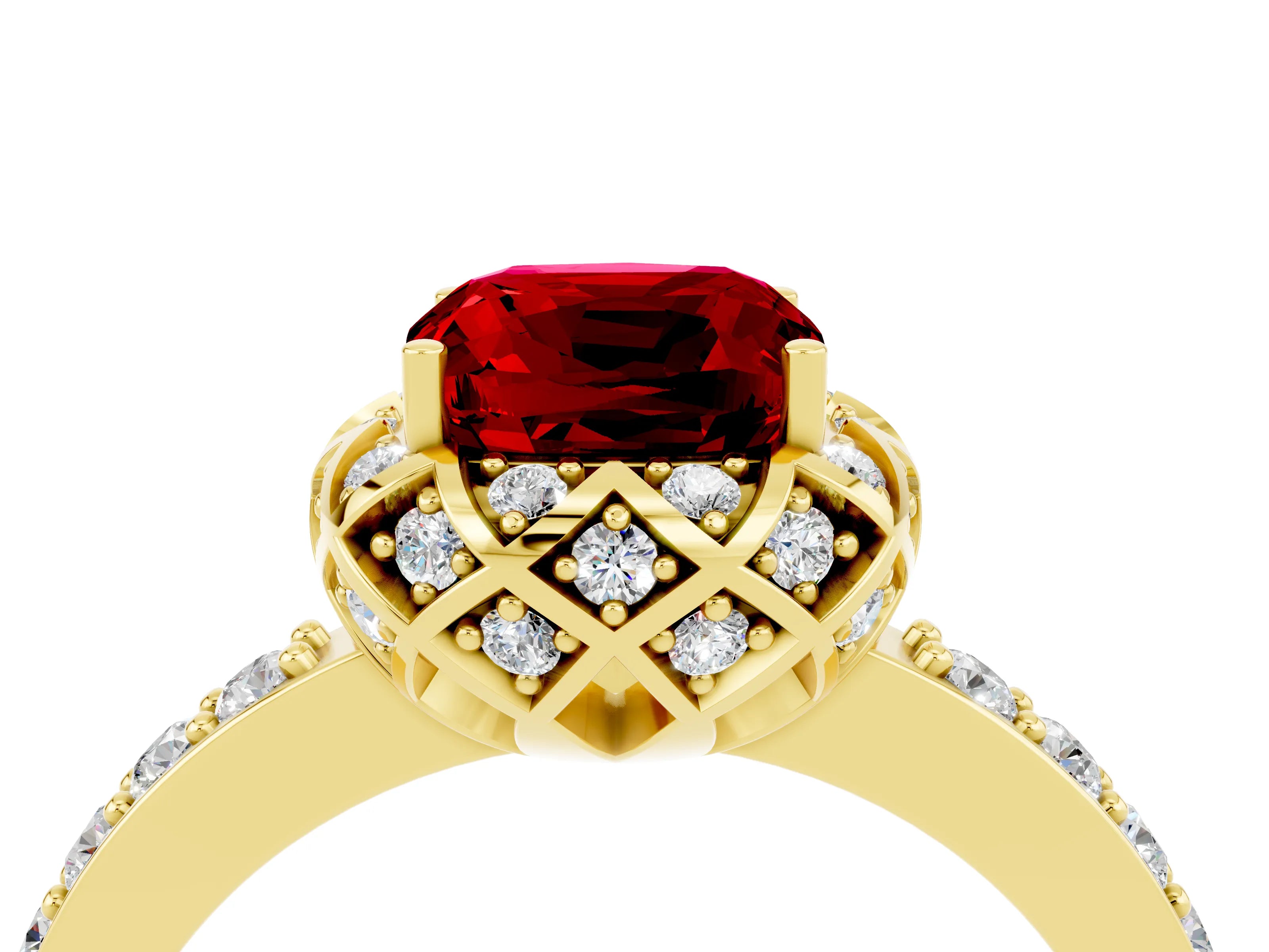 Yellow gold Cushion Cut Diamond Solitaire Ring with Shared Prong Pavé Band_4