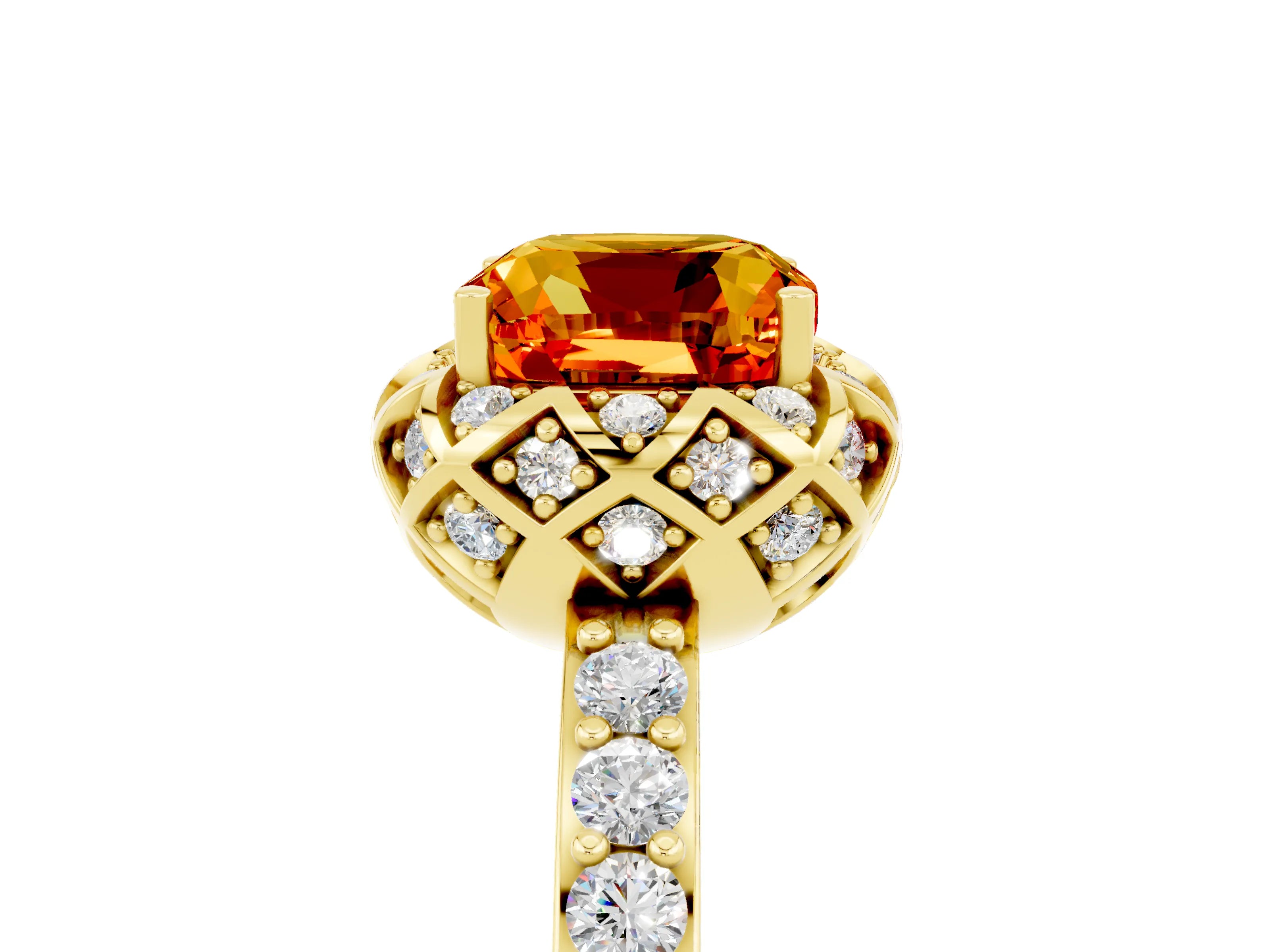 Yellow gold Cushion Cut Diamond Solitaire Ring with Shared Prong Pavé Band_5