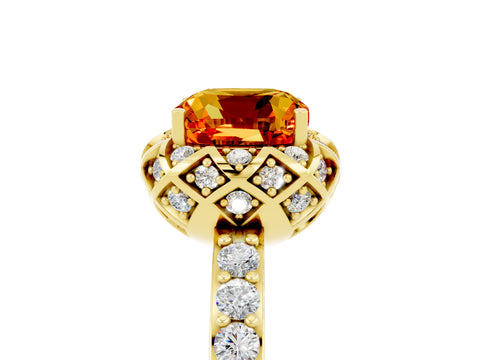 Yellow gold Cushion Cut Diamond Solitaire Ring with Shared Prong Pavé Band_5