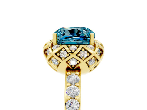 Yellow gold Cushion Cut Diamond Solitaire Ring with Shared Prong Pavé Band_5