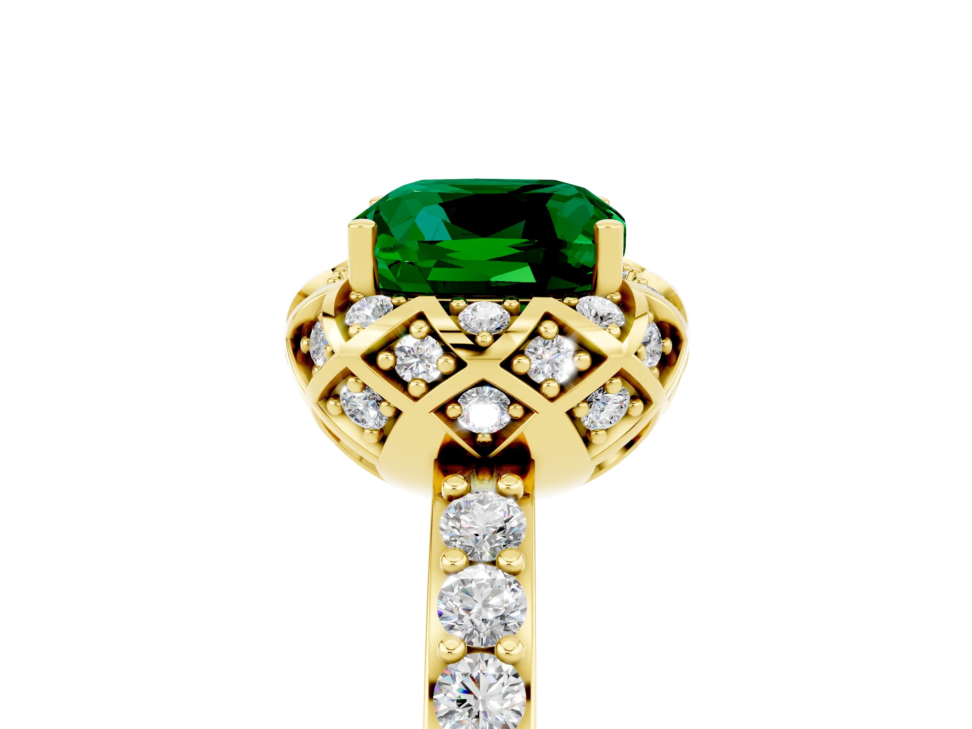 Yellow gold Cushion Cut Diamond Solitaire Ring with Shared Prong Pavé Band_5