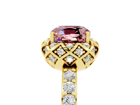 Yellow gold Cushion Cut Diamond Solitaire Ring with Shared Prong Pavé Band_5