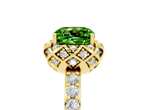 Yellow gold Cushion Cut Diamond Solitaire Ring with Shared Prong Pavé Band_5