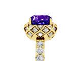 Yellow gold Cushion Cut Diamond Solitaire Ring with Shared Prong Pavé Band_5