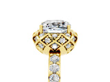Yellow gold Cushion Cut Diamond Solitaire Ring with Shared Prong Pavé Band_5