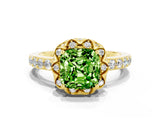 Yellow gold Cushion Cut Diamond Solitaire Ring with Shared Prong Pavé Band