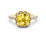 Yellow gold Cushion Cut Diamond Solitaire Ring with Shared Prong Pavé Band