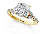 Yellow gold Cushion Cut Diamond Solitaire Ring with Side Stones and Four-Prong Setting_46