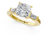 Yellow gold Cushion Cut Diamond Solitaire Ring with Tapered Baguette Accents and Four-Prong Setting_94
