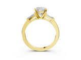 Yellow gold Cushion Cut Diamond Solitaire Ring with Tapered Baguette Accents and Four-Prong Setting_96