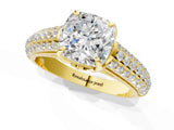 Yellow gold Cushion Cut Diamond Solitaire Ring with Three-Row Pavé Band and Four-Prong Setting_50