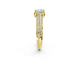Yellow gold Cushion Cut Diamond Solitaire Ring with Three-Row Pavé Band and Four-Prong Setting_51