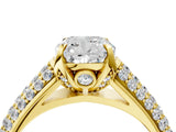 Yellow gold Cushion Cut Diamond Solitaire Ring with Three-Row Pavé Band and Four-Prong Setting_53