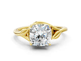 Yellow gold Cushion Cut Diamond Solitaire Ring with Twist Band and Four-Prong Setting_69