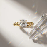 Yellow gold Cushion Cut Diamond Solitaire Ring with Twisted Band and Pavé Accents_45