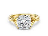 Yellow gold Cushion Cut Diamond Solitaire Twist Band Prong Setting Ring_73