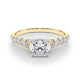 10K Yellow Gold 1.01 Carat D VS1 Cushion Cut Diamond Solitaire with Pave Band and Four-Prong Setting