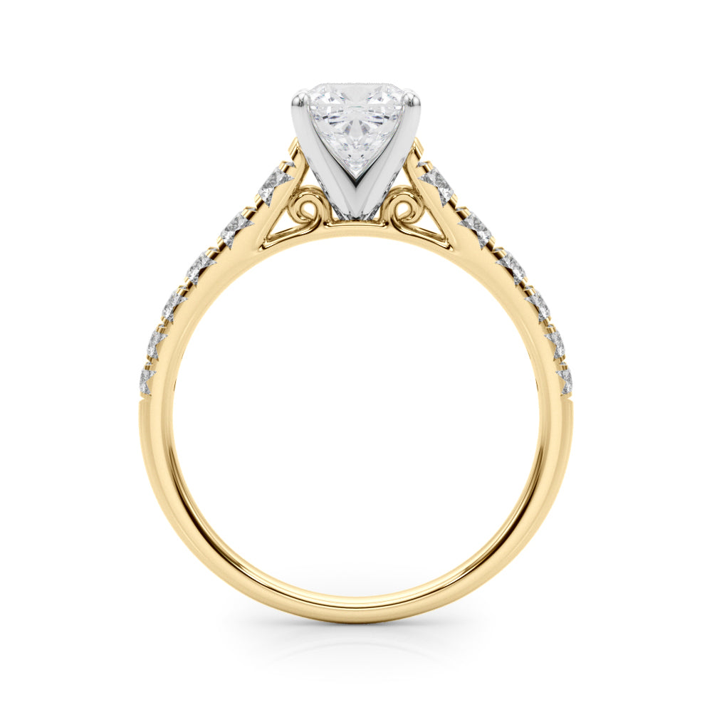 Yellow gold Cushion Cut Diamond Solitaire with Pave Band and Four-Prong Setting 2