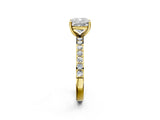 Yellow gold Cushion Cut Diamond Solitaire with Pave Band and Four-Prong Setting 2