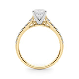 10K Yellow Gold 1.01 Carat D VS1 Cushion Cut Diamond Solitaire with Pave Band and Four-Prong Setting