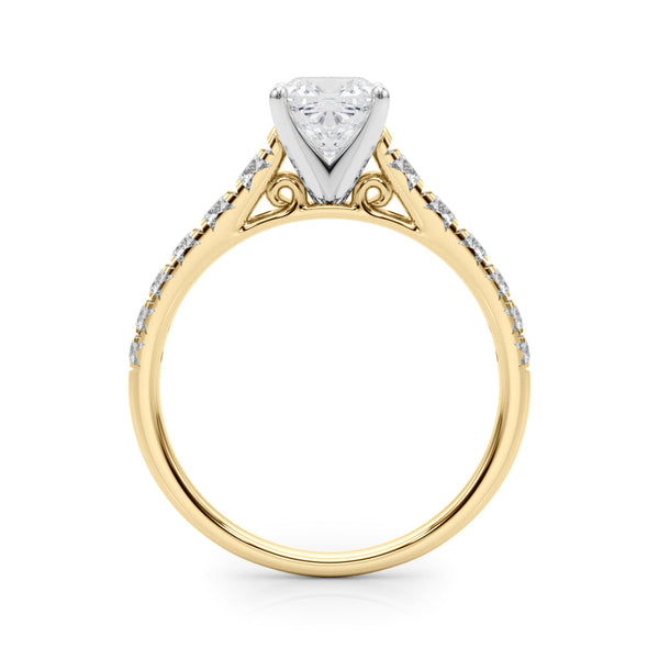 10K Yellow Gold 1.01 Carat D VS1 Cushion Cut Diamond Solitaire with Pave Band and Four-Prong Setting