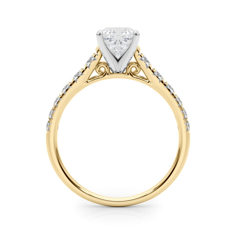 Yellow gold Cushion Cut Diamond Solitaire with Pave Band and Four-Prong Setting 2
