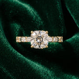 Yellow gold Cushion Cut Diamond Solitaire with Side Baguettes and Channel Set Band_16