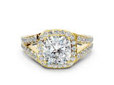 Yellow gold Cushion Cut Diamond Split Shank Halo Ring with Four-Prong Setting_69