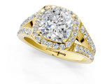 Yellow gold Cushion Cut Diamond Split Shank Halo Ring with Four-Prong Setting_70