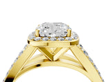 Yellow gold Cushion Cut Diamond Split Shank Halo Ring with Four-Prong Setting_73
