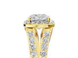 Yellow gold Cushion Cut Diamond Split Shank Halo Ring with Four-Prong Setting_74