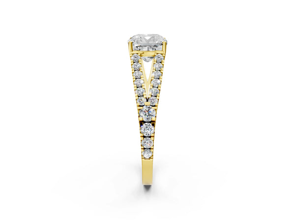 Yellow Gold Cushion Cut Solitaire Engagement Ring Setting with Graduated Pave Split Shank