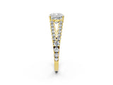 10K Yellow Gold 2.00 Carat F VS1 Cushion Diamond Split Shank Pavé Engagement Ring with Four-Prong Setting
