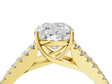 10K Yellow Gold 2.00 Carat F VS1 Cushion Diamond Split Shank Pavé Engagement Ring with Four-Prong Setting