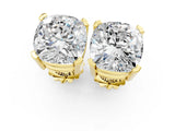 10K Yellow Gold 2.10 Carat E VVS2 Cushion Diamond Stud Earrings