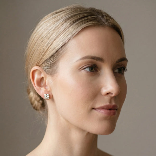 14K Yellow Gold 2.01 Carat D VVS2 Cushion Diamond Stud Earrings