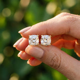 10K Yellow Gold 2.10 Carat E VVS2 Cushion Diamond Stud Earrings