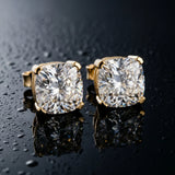 10K Yellow Gold 2.10 Carat E VVS2 Cushion Diamond Stud Earrings