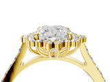 Yellow gold Cushion Cut Diamond Sunburst Halo Engagement Ring with Pavé Band_10