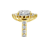 Yellow gold Cushion Cut Diamond Sunburst Halo Engagement Ring with Pavé Band_11