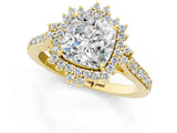 Yellow gold Cushion Cut Diamond Sunburst Halo Engagement Ring with Pavé Band_7